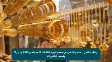 ارتفاع مفاجئ.. سعر الذهب في مصر اليوم الثلاثاء 16 سبتمبر 2025 وعيار 21 يتصدر التغيرات